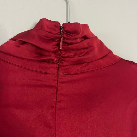 Alexia Admor Red Silky Mock Neck Wrap Dress - Size 14 - Picture 8 of 10